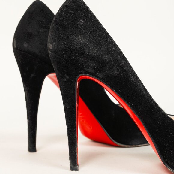 Christian Louboutin Very Prive 110 Black Veau Velours Peep-Toe Pumps - Picture 8 of 9